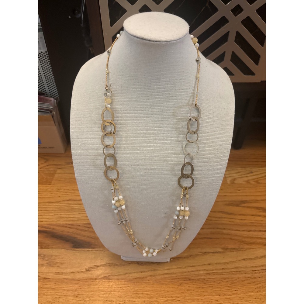 Unbranded Long Beaded Link Necklace Women‎ OS Gold Excellent Mixed Media Boho